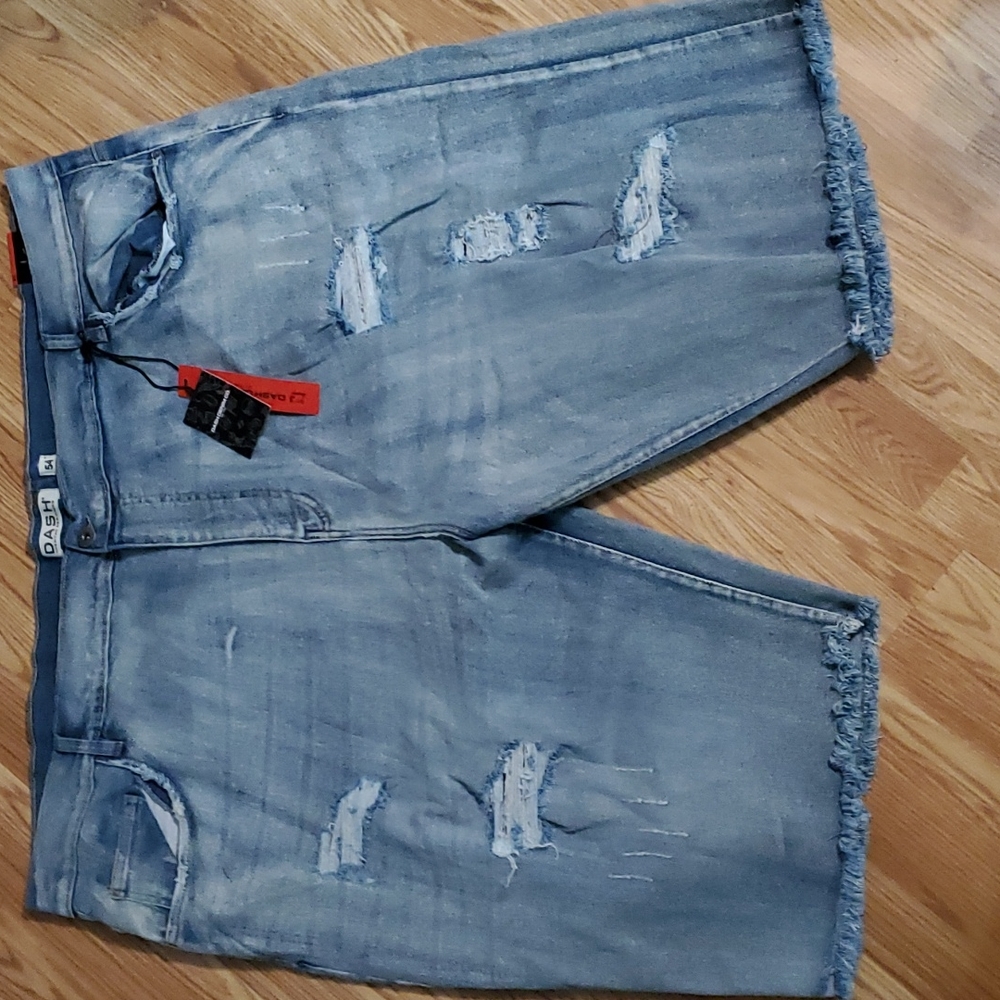 Dash denim distressed stretch straight stretch jean shorts